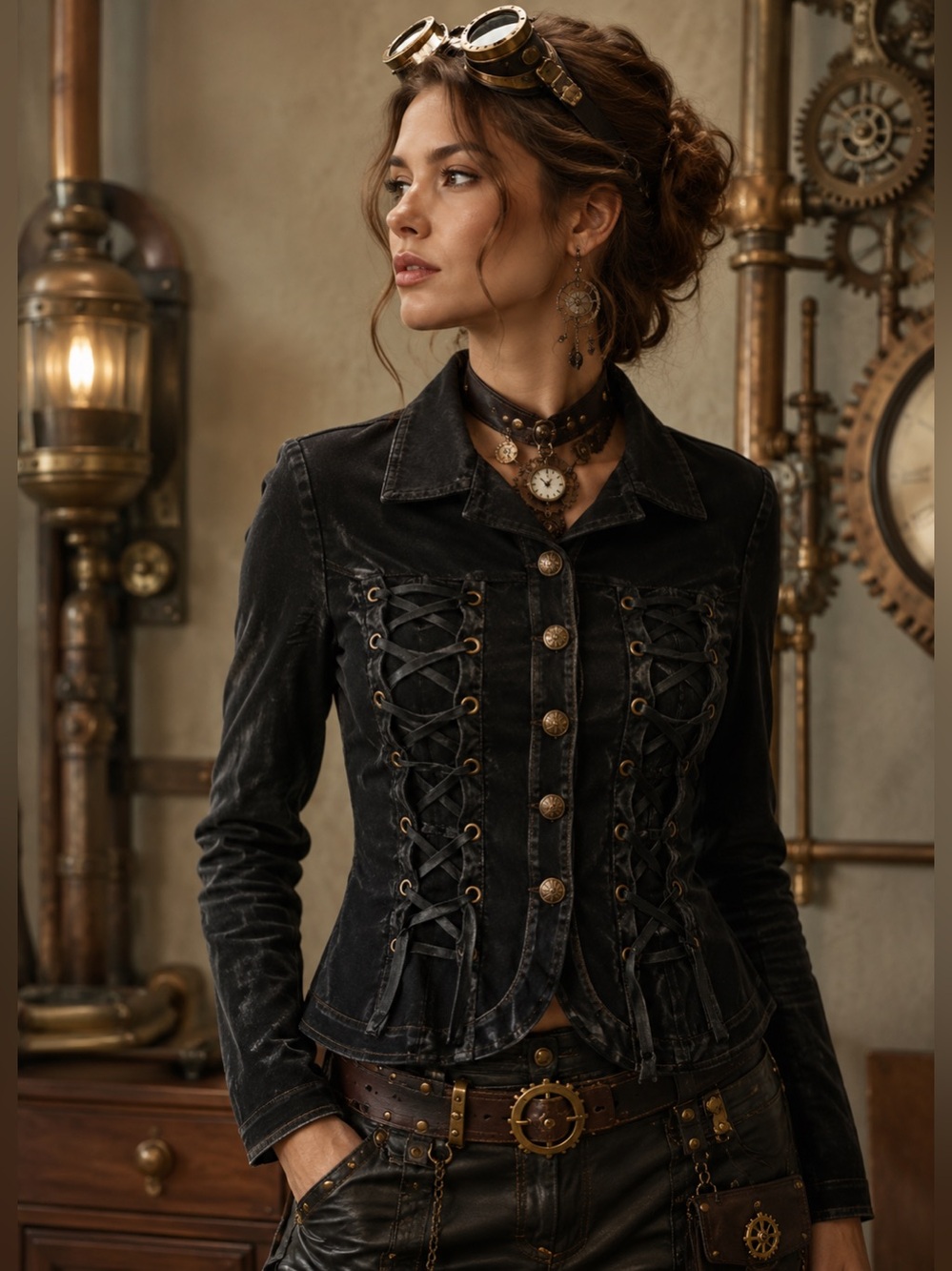 The Pyramid Collection Black Steampunk Lace-Up Jacket
